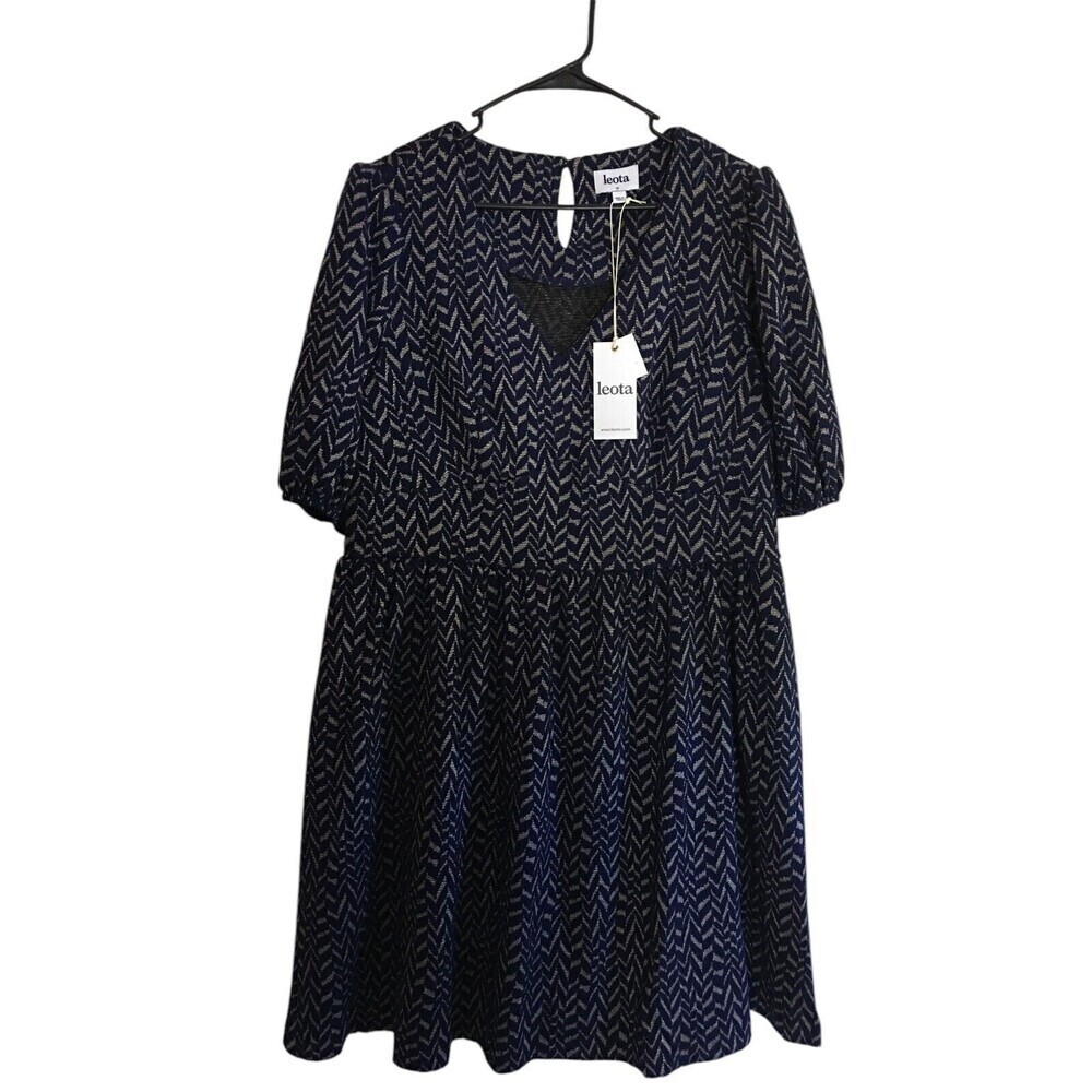 Leota Dress Women's Size 1X Navy Gold Stripes Stretch Short Sleeve